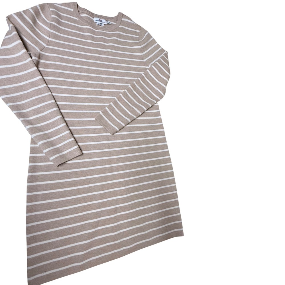 Vineyard Vines Merino Wool Striped Sweater Dress Tan White Long Sleeve Medium
